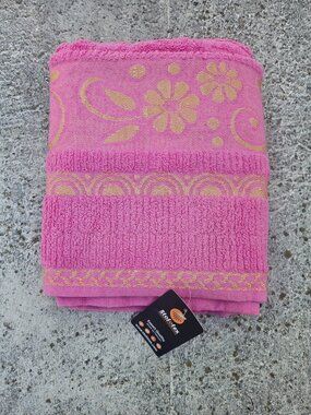 Fine Quality Bath Tower Pink Long Towel Embroidered Soft Cotton Luxury Towel NWT
